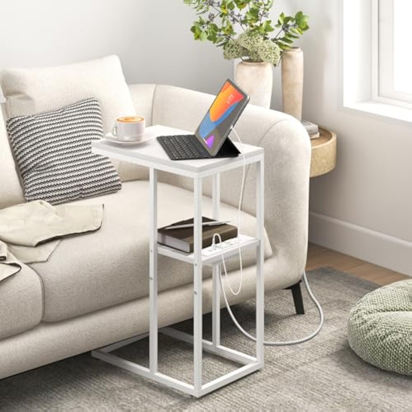 Yoobure C Shaped End Table with Charging Station