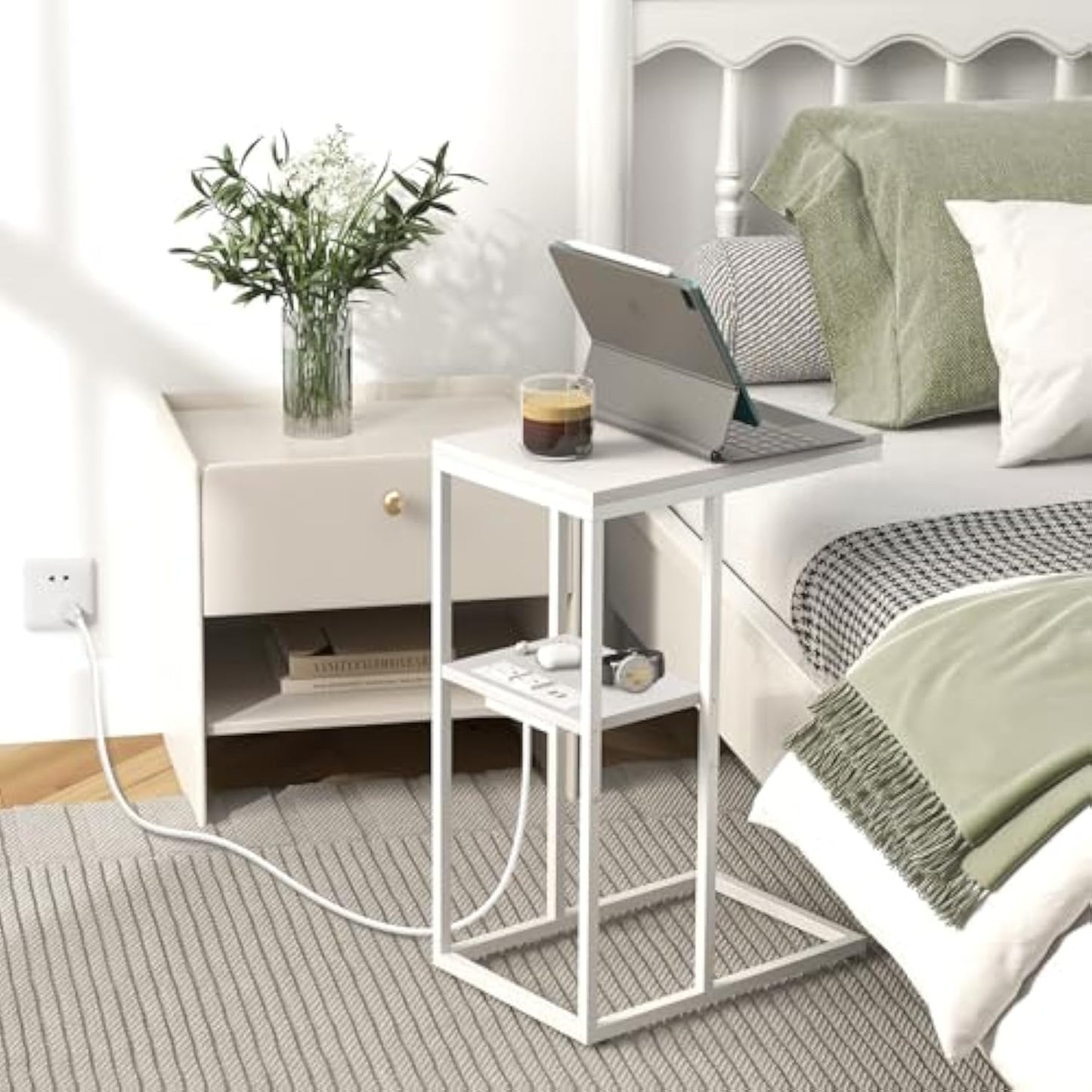 Yoobure C Shaped End Table with Charging Station