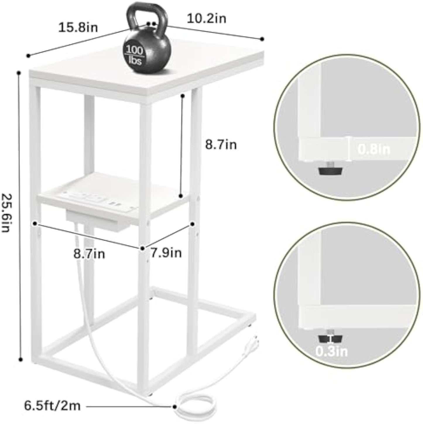 Yoobure C Shaped End Table with Charging Station